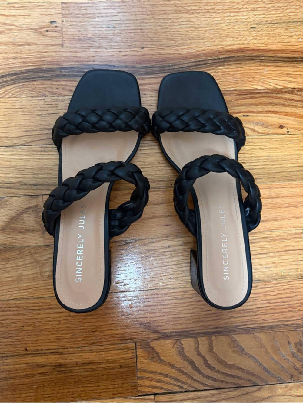 NWOT - Sincerly Jules Black Braided Double-Strap Slide Sandals